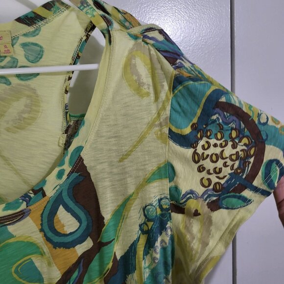 FRESH PRODUCE Women's XL Green Blue Brown Paisley Blouse Top Artsy Abstract - Picture 4 of 10